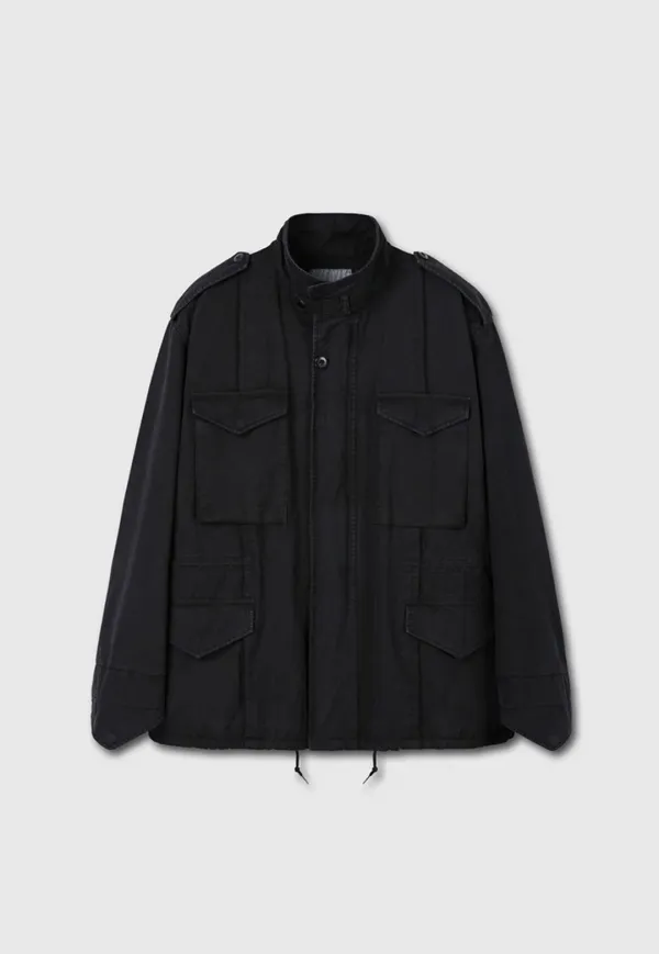 Garment-Dyed Gabardine Oversized Military Jacket_ Carbon Pigment