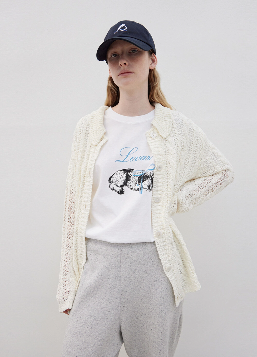 르바 Loose Cable Knit Cardigan - Off White 상품 이미지 1