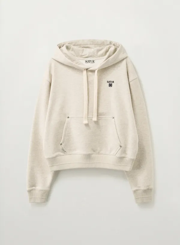 (W) Loren Small Logo Rivet Hoodie - Oatmeal