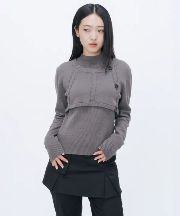 [10월 19일 발매] Cable layered knit SET CHARCOAL
