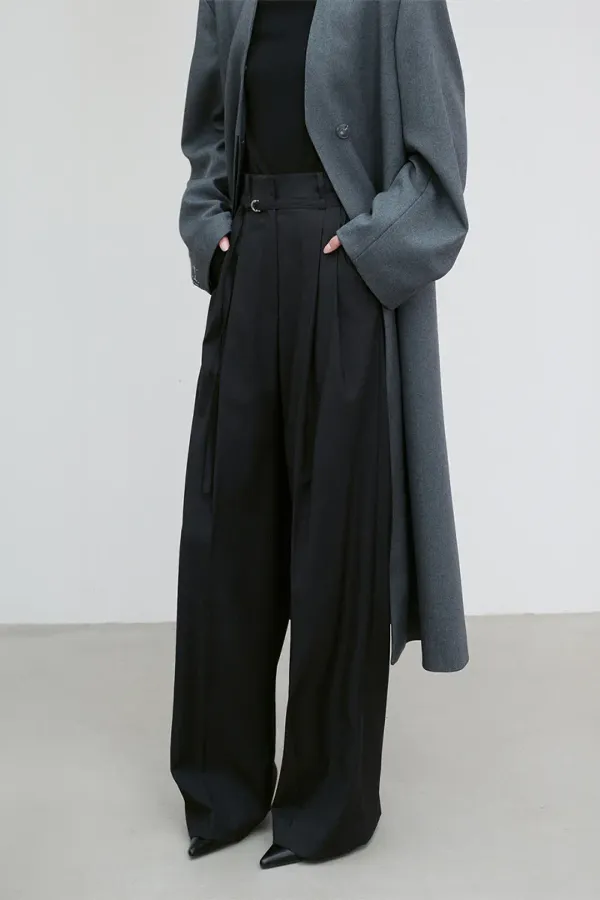 PINTUCK HIGH WAIST BELTED TROUSER