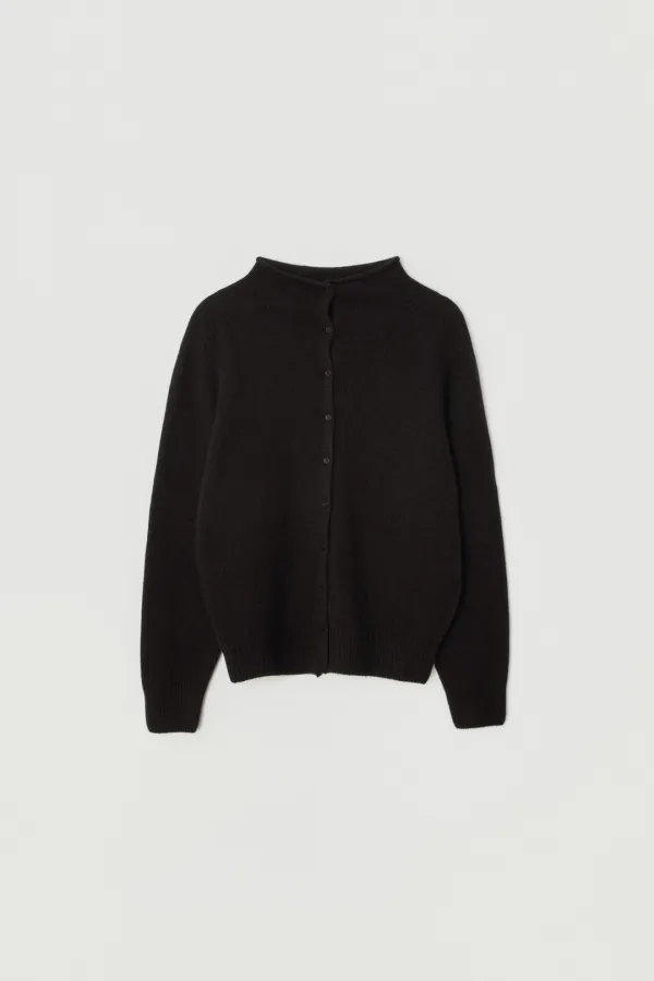 LAURA MOCK-NECK KNIT CARDIGAN_BROWN