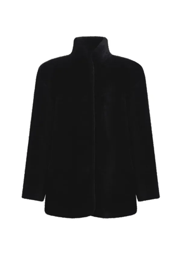 shearling mid jacket, black