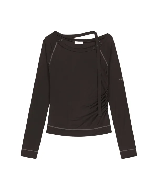 Asym Shoulder Scarf Long Sleeve / Charcoal