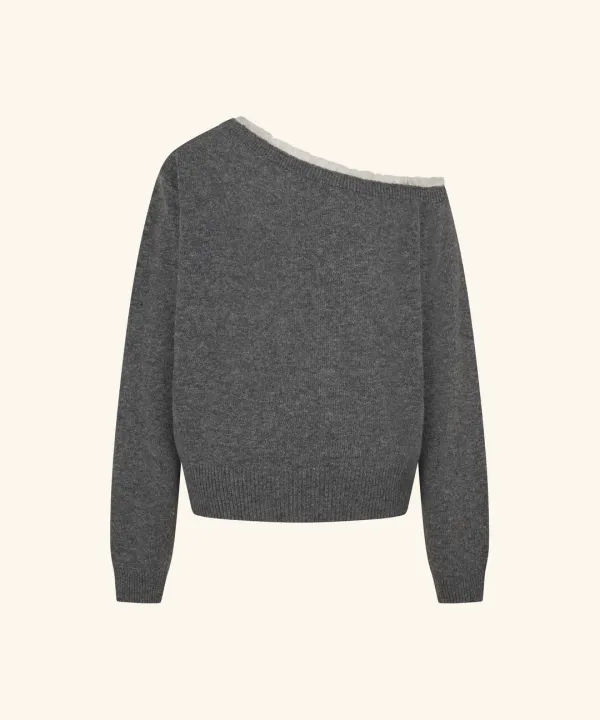 [미야오 안나 착용] Fay Lace One-Shoulder Cashmere Knit ( Grey )