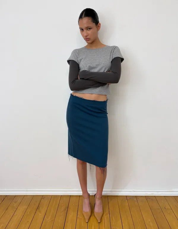 UNDONE MIDI SKIRT, BLUE GREEN