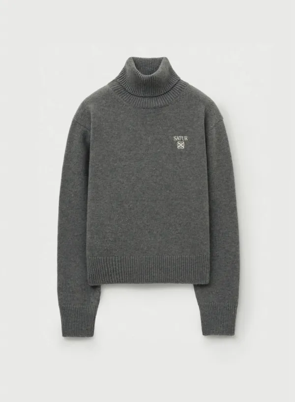(W) Classic Turtle Neck Knit - Charcoal