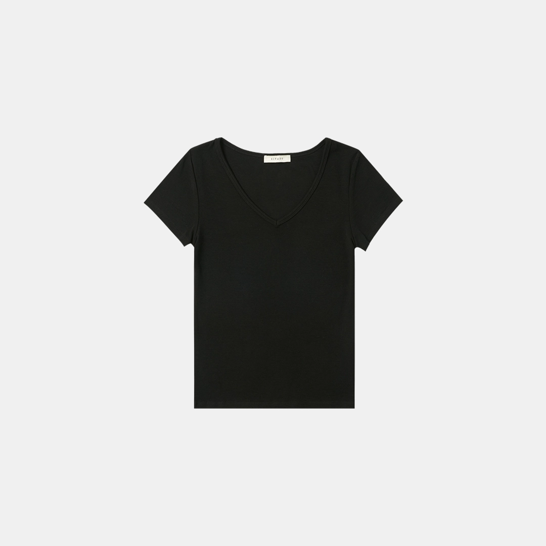 시야쥬 SITP5202 레트로 브이넥 슬림 반팔티_Black 상품 이미지 3