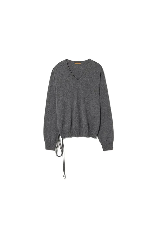 PURE CASHMERE V-NECK KNIT PULLOVER [DARK GREY]