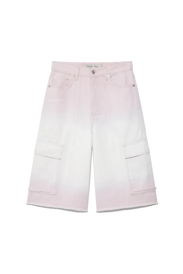 COLOR BRUSH BERMUDA DENIM CARGO PANTS IN LIGHT PINK