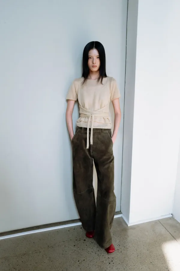 Mohair Short Sleeve Knit (Yellow / Khaki / Dark Gray)