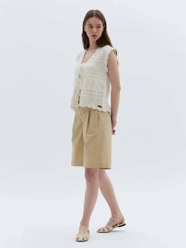 Bizzo Belt Bermuda Pants Beige