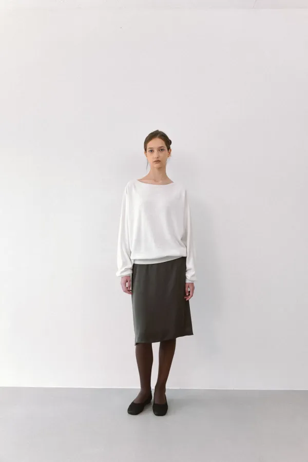 SATIN MIDI SKIRT [ BROWN / BLACK ]