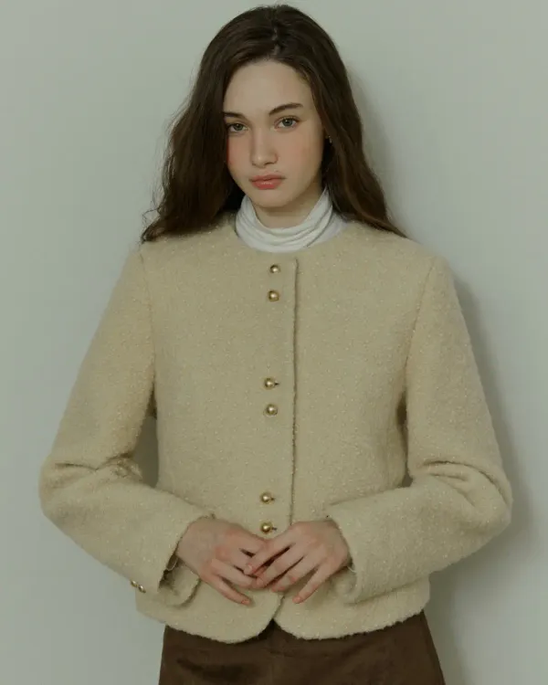Double button bookle tweed jacket - ivory