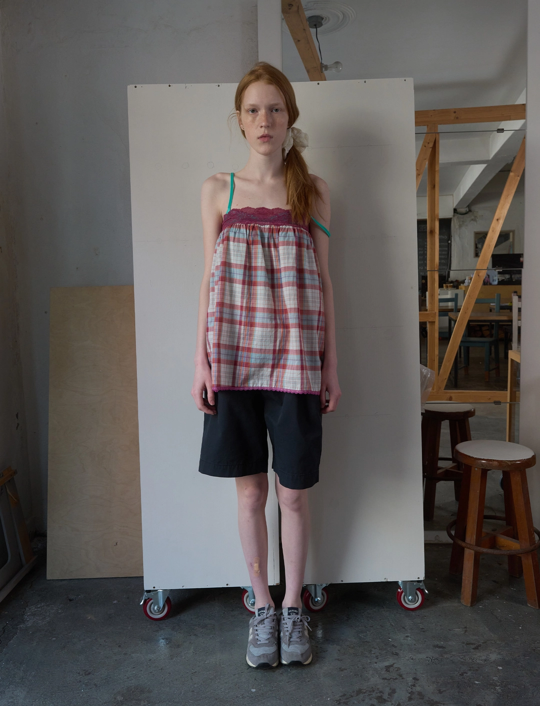 노컨텐츠 341. Lace Check Tube Top _ Magenta 상품 이미지 1