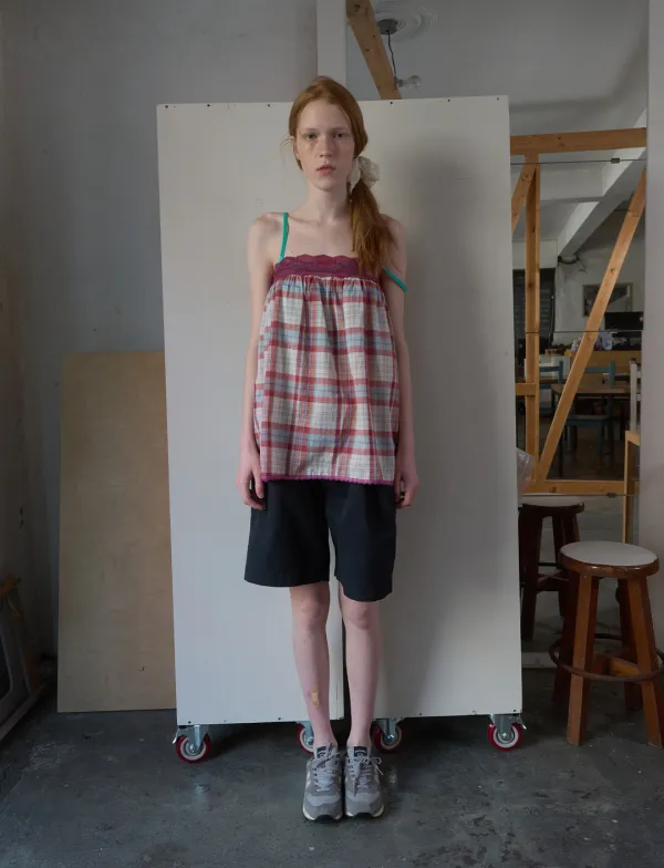 341. Lace Check Tube Top _ Magenta