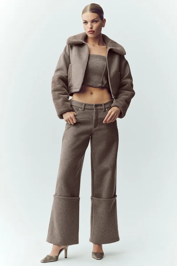 Wool Blend Nightcap Wide Leg Pant - Alpine Cocoa Heather