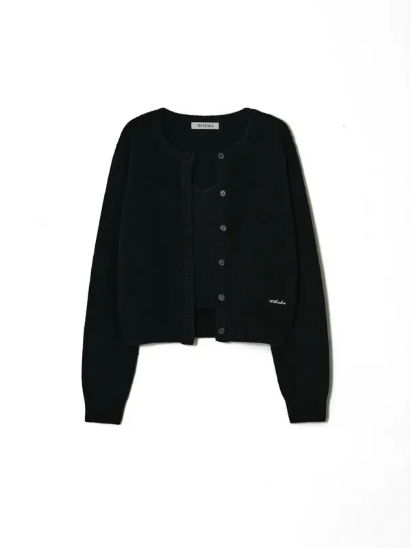 Merino Wool Blended Twin Set Black