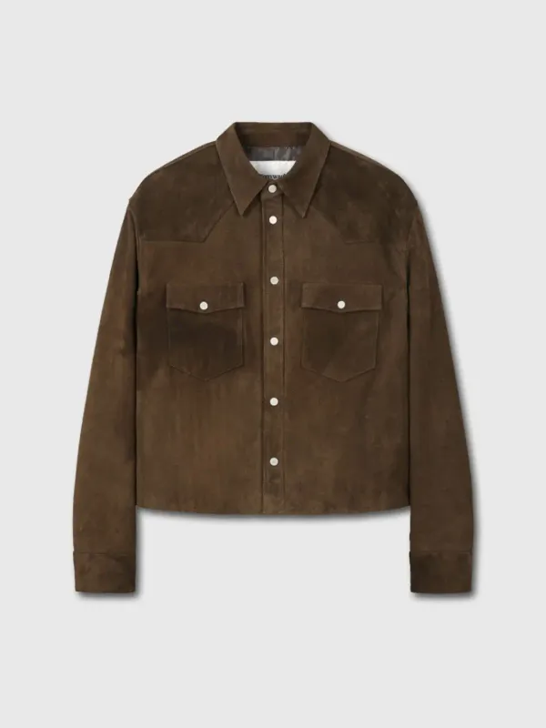 SUEDE CROPPED WESTERN JACKET_ OLIVE BROWN