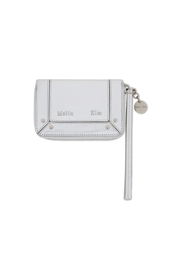 STEEL LOGO RIVET COMPACT WALLET IN SILVER