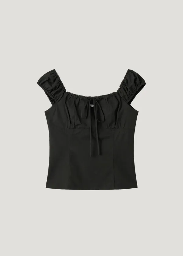 Shirred Off-Shoulder Blouse_Black