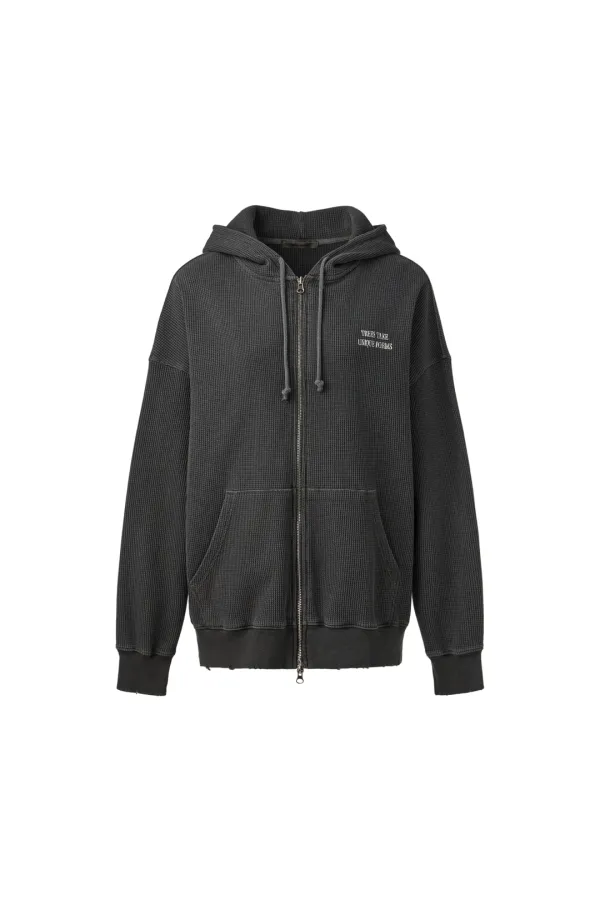 PIGMENT DYED WAFFLE HOODIE ZIP-UP [CHARCOAL]
