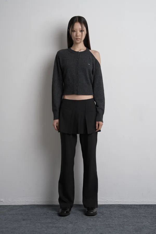 SHOULDER SLIT KNIT CARDIGAN CHARCOAL