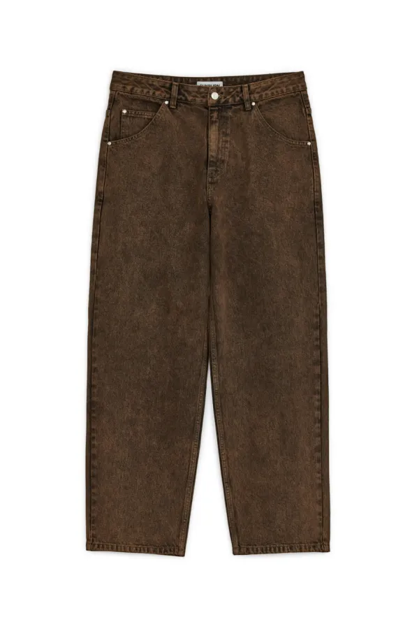 WIDE BAGGY DENIM PANTS, BROWN