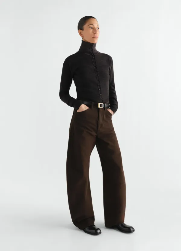 HIGH WAISTED CURVED PANTS IN DYED HEAVY BROKEN TWILL