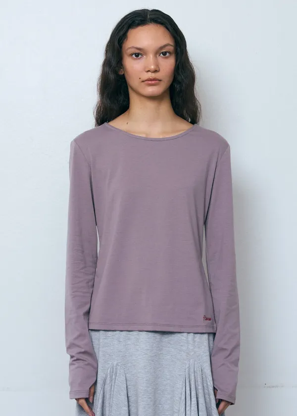 Side Slit Long Sleeve Top_Mid Grey