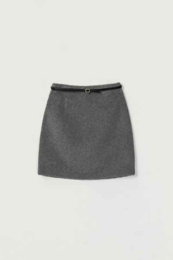 LEIA WOOL MINI SKIRT (BELT SET)_GRAY
