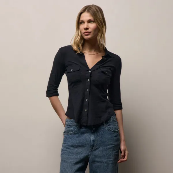 Sheer Slub Side Panel Shirt - Deep
