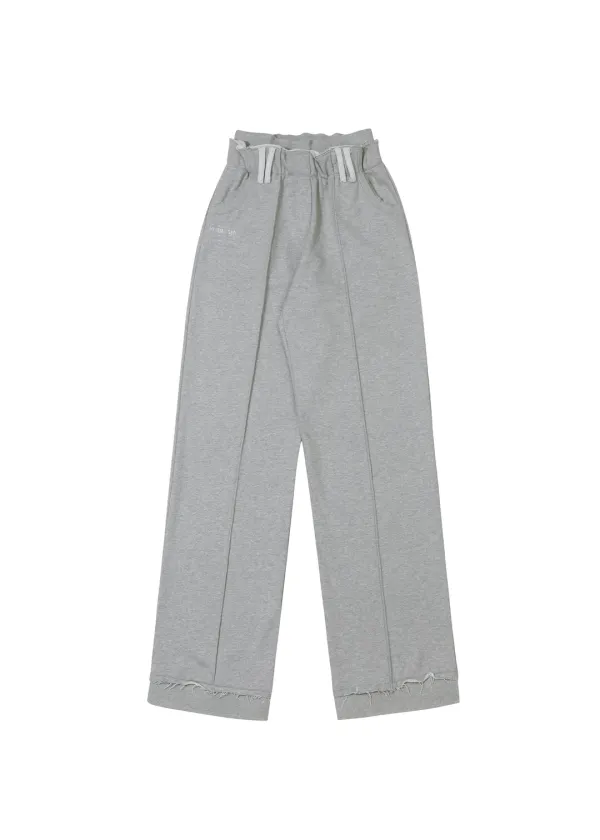 RIB LAYERED WAIST PANTS, GRAY