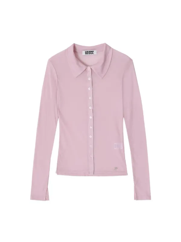 SHEER COLLARED BUTTON TOP_PINK