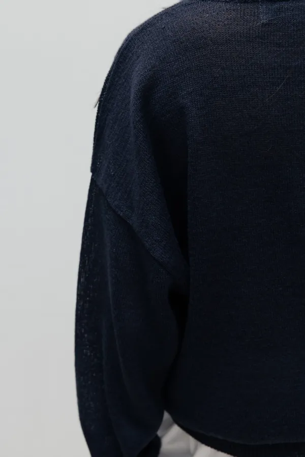 Paper V-Neck Knit (Navy)