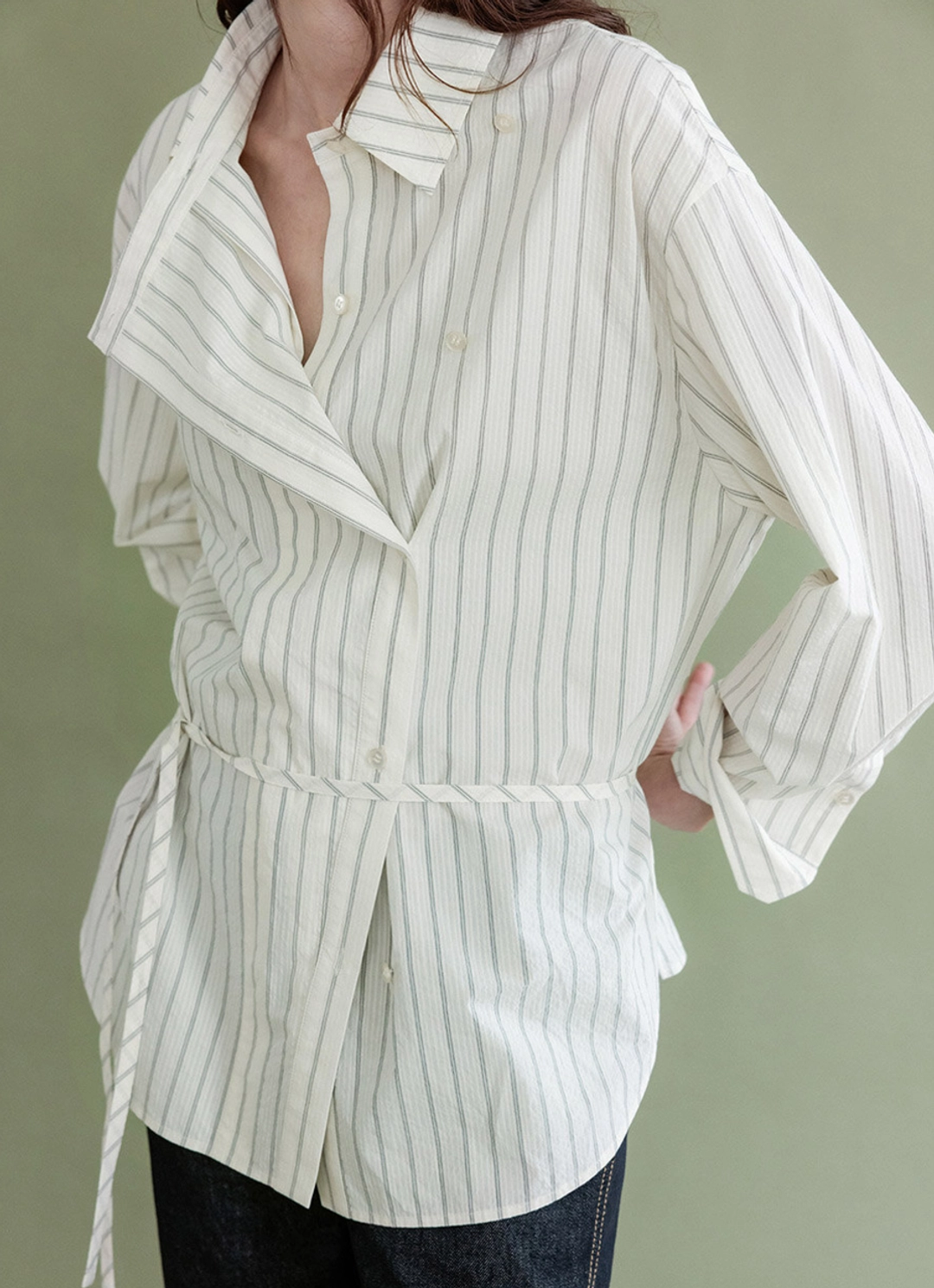 루에브르 Asymetric Double Placket Stripe Shirt SW5AB326-09 상품 이미지 3