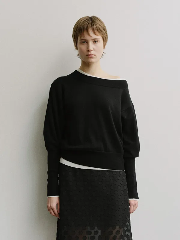 TIS WOOL OFF-SHOULDER KNIT TOP_BLACK