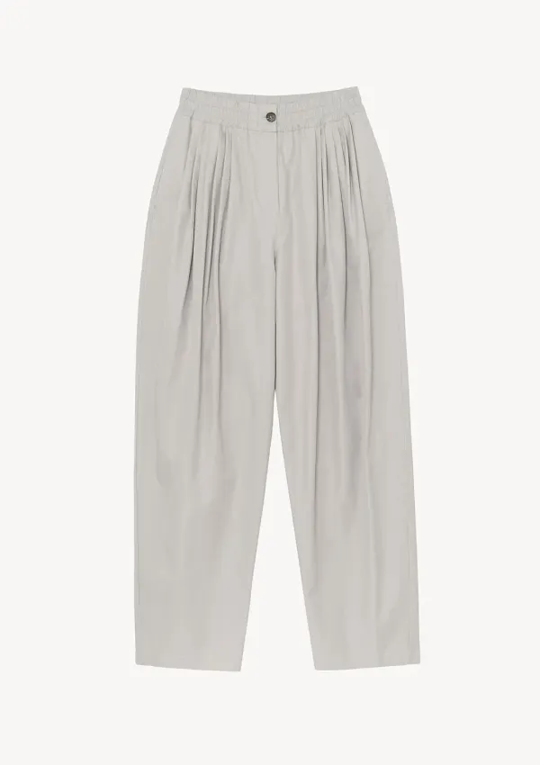 Cotton Volume Tuck Pants in Gray