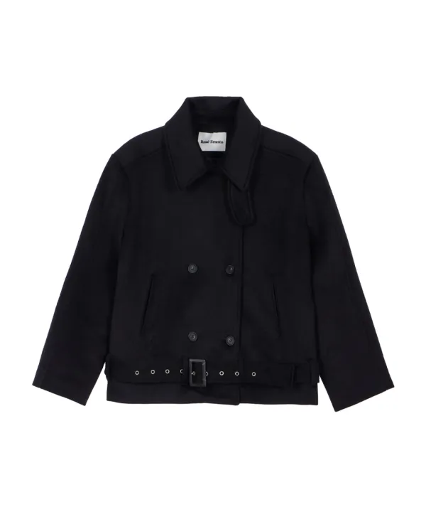 Belt Half-neck Wool Jacket [Black]