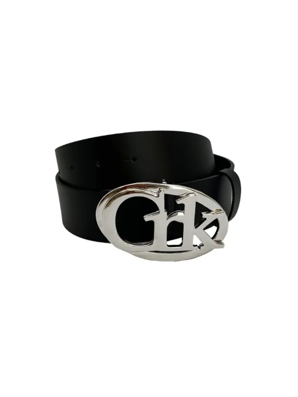 [Last one] LOGO BUCKLE LEATHER BELT_BK