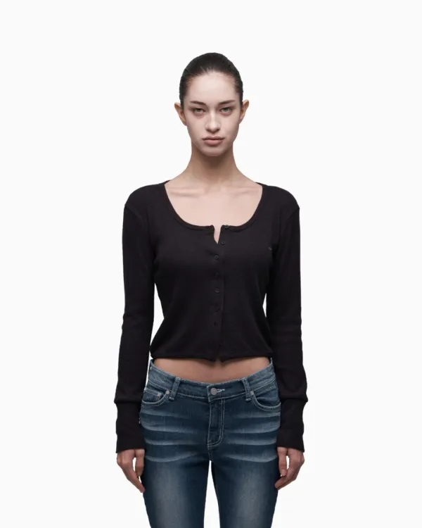 SLIM RIB KNIT CARDIGAN BLACK