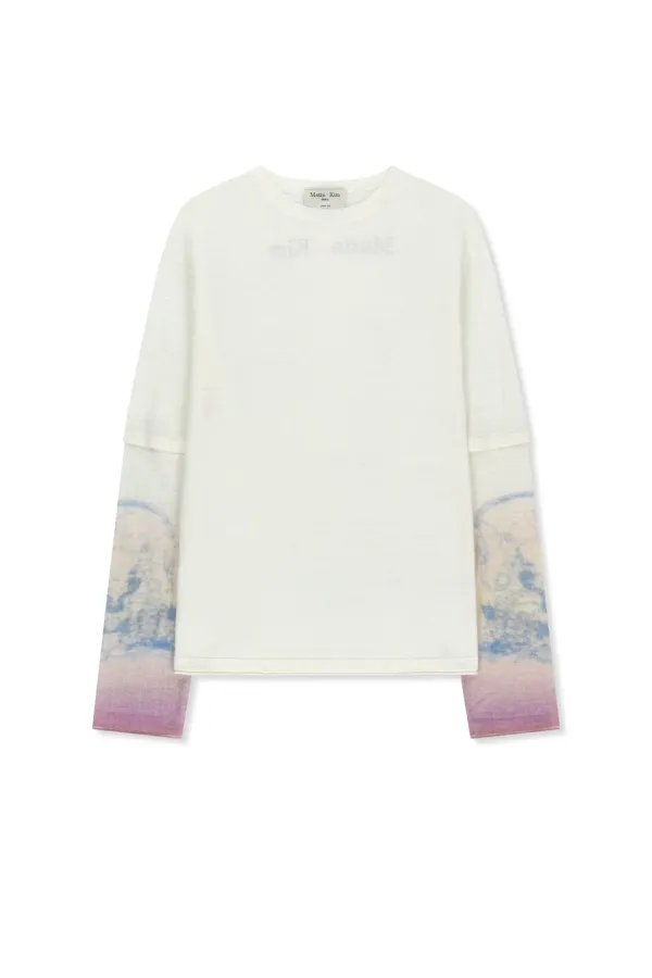 SLEEVE PRINT KNIT PULLOVER IN IVORY