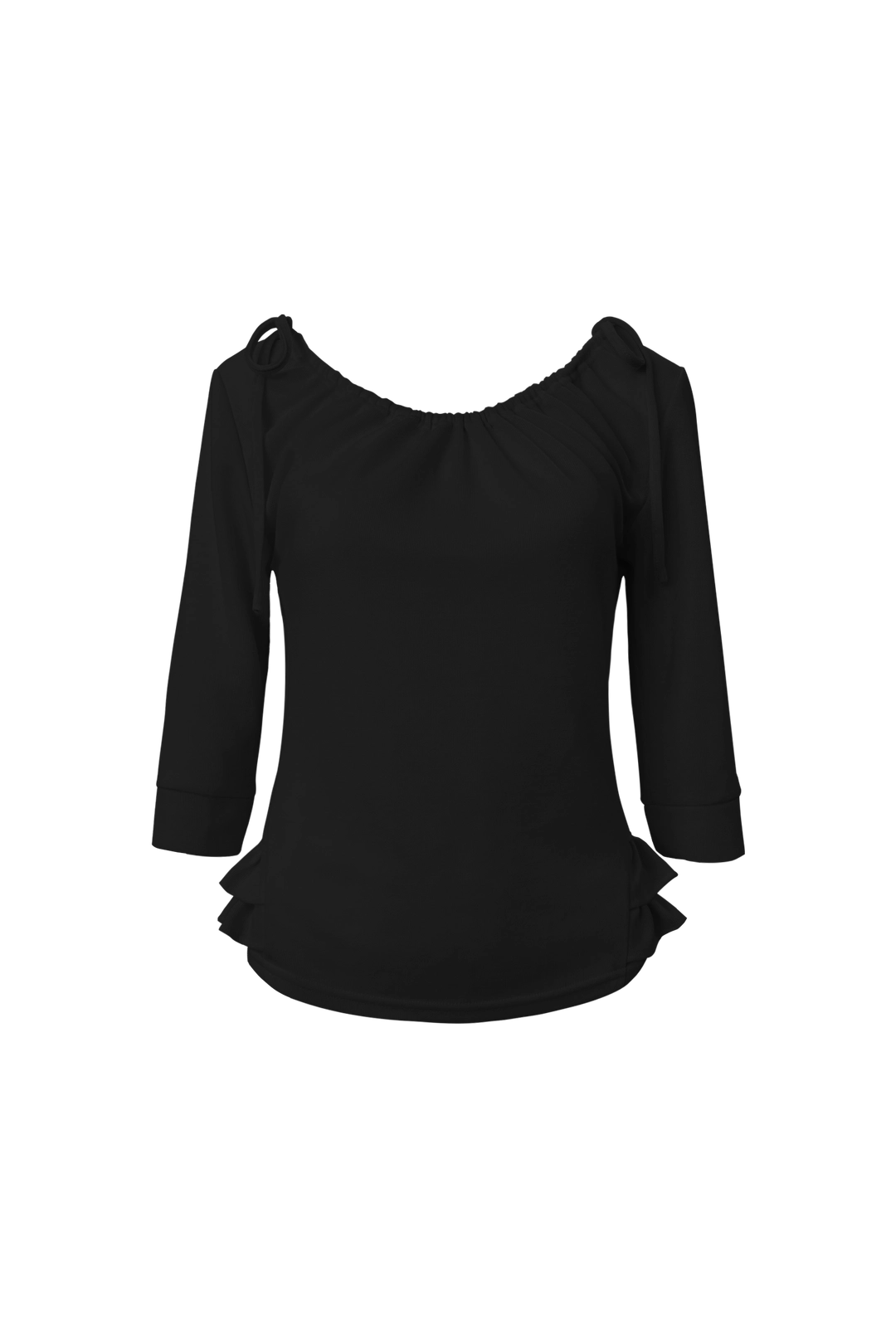 체메씨 SHIRRED MID-SLEEVE FRILL TOP (BLACK) 상품 이미지 1