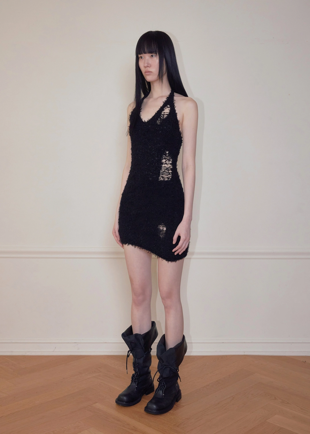 보헤미안서울 BOUCLE DAMAGE MINI-DRESS, BLACK - bohemseo 상품 이미지 3