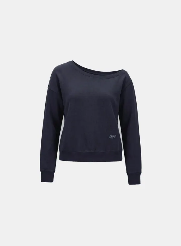 [w-sweatshirt26-004] BS Soft Terry Off-the-Shoulder Sweatshirt - Navy