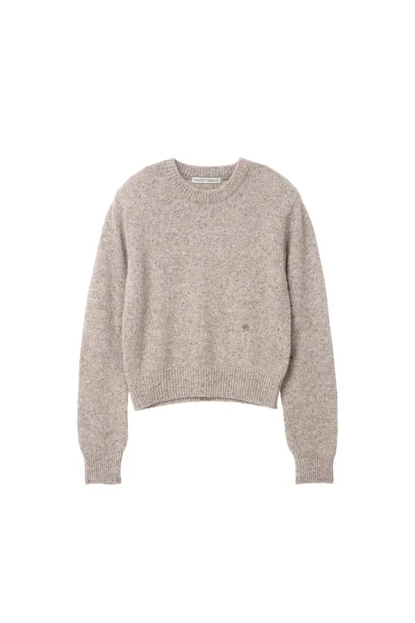 Padded Shoulder Pullover, Beige