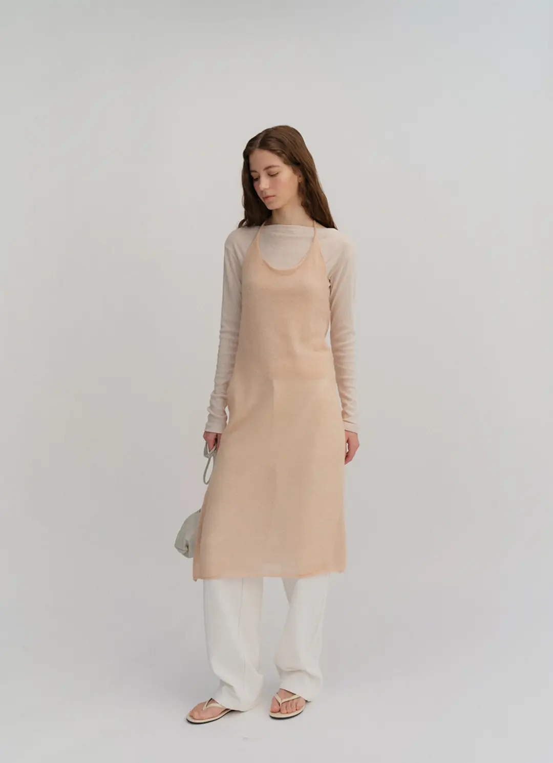 베이오드 Kidmohair halter-neck knit dress_peach 상품 이미지 2