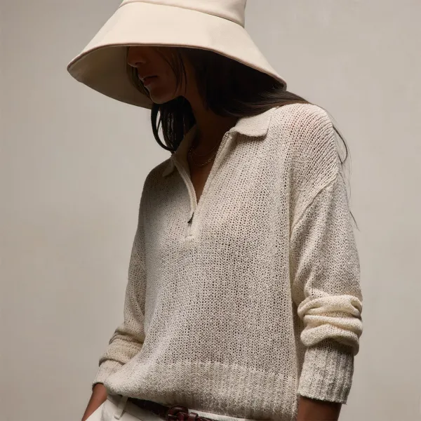 East Cape Silk Linen Quarter Zip - Ivory
