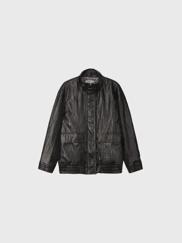 High neck leather jumper (ash black)