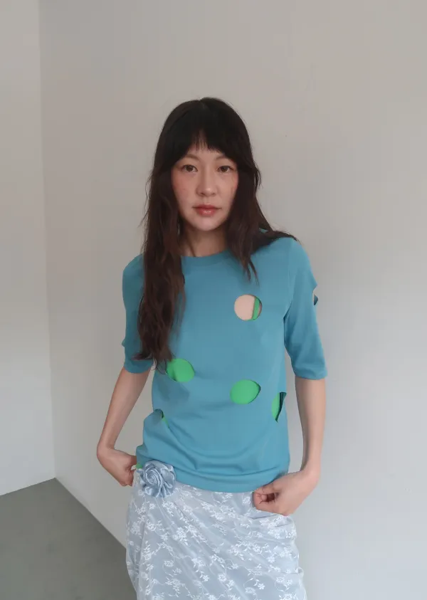 1ST / HOLE DETAIL T-SHIRT_AQUA